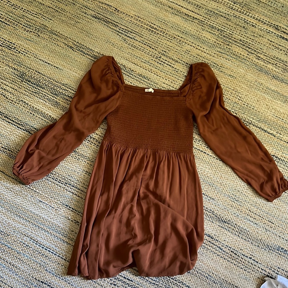 Copper Key Smocked Balloon Sleeve Dress